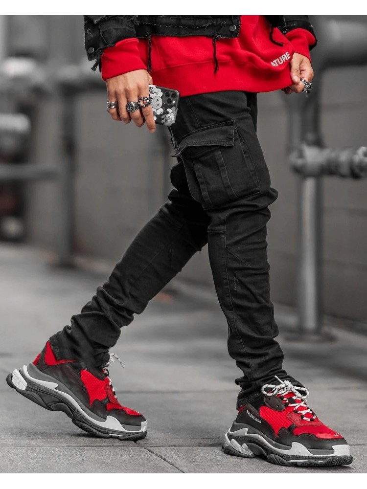 Pure Color Side Pocket Men's Jeans