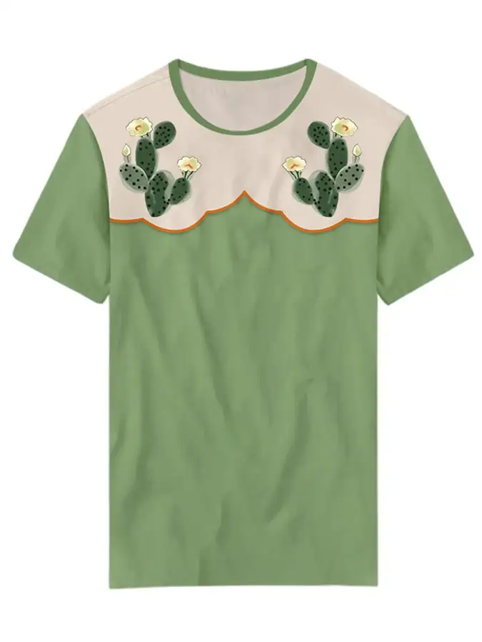 Women's Retro Western Cactus Print Casual T-shirt