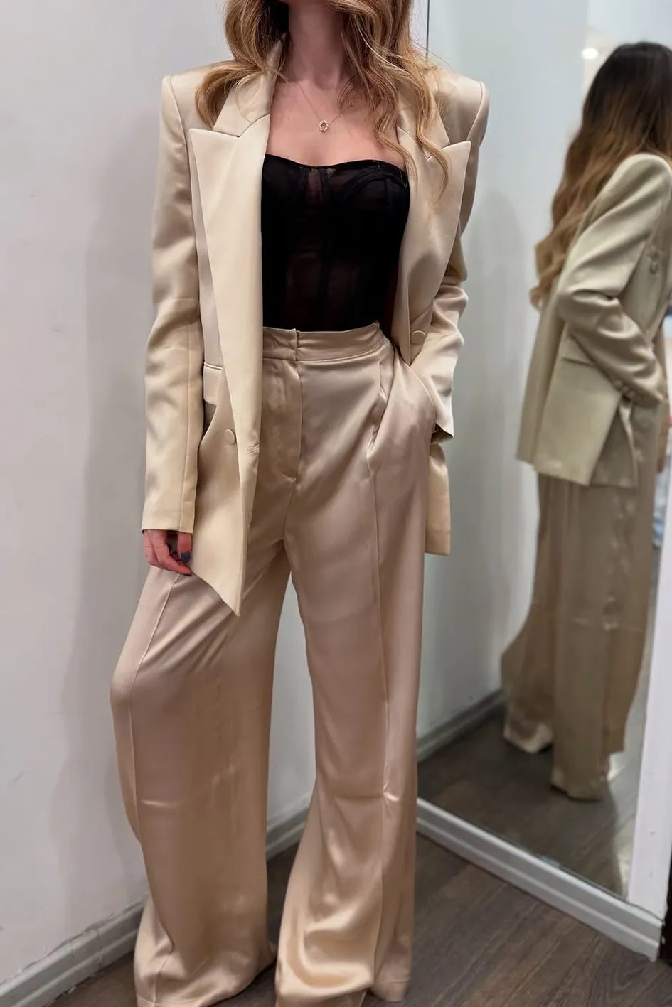 Women'S Satin Casual Top And Pants 2-Piece Set