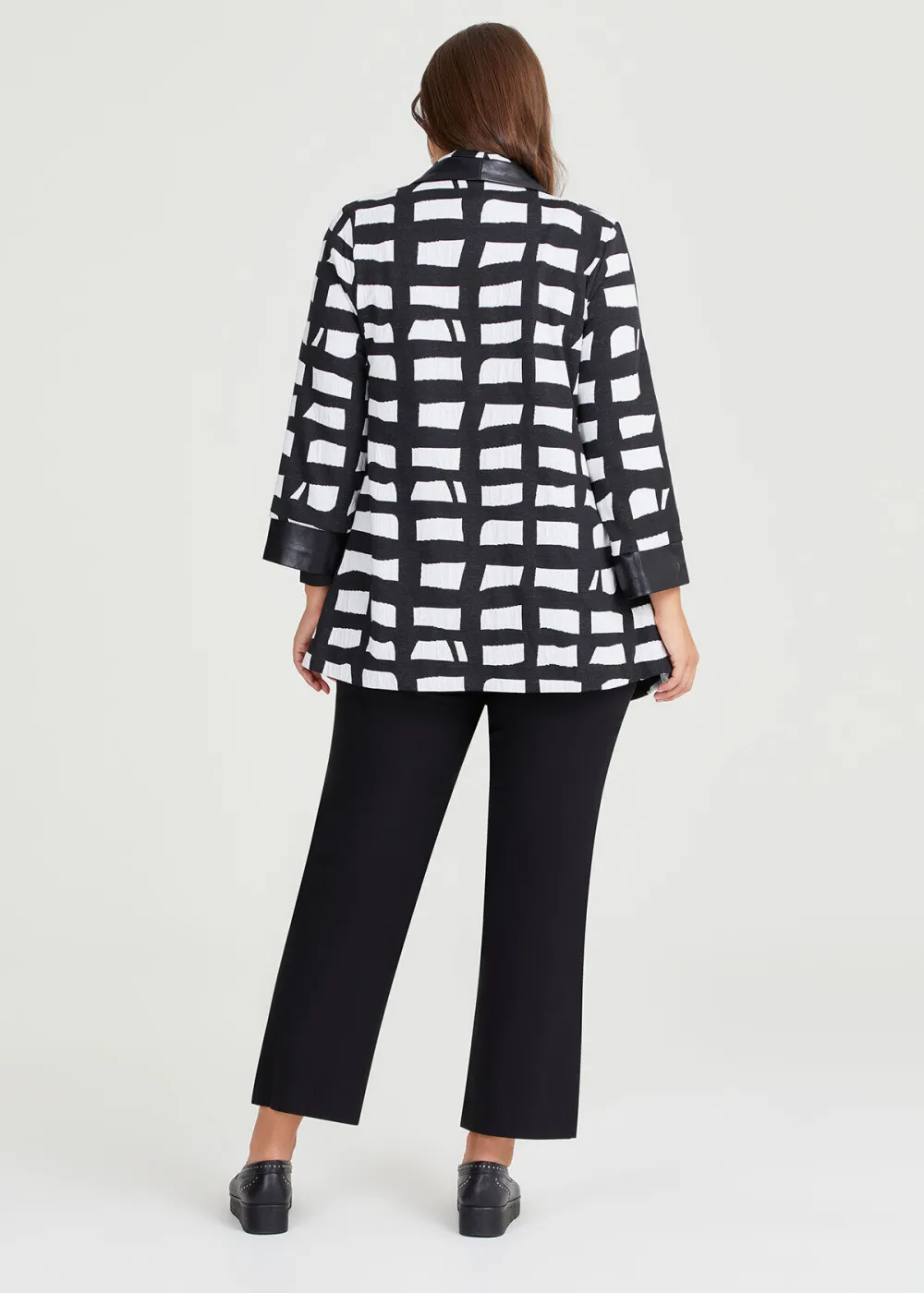 Faux Leather Trim Cube Knit Jacket