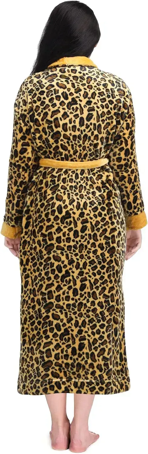 Women Fleece Shawl Collar Bathrobe - Plush Long Robe