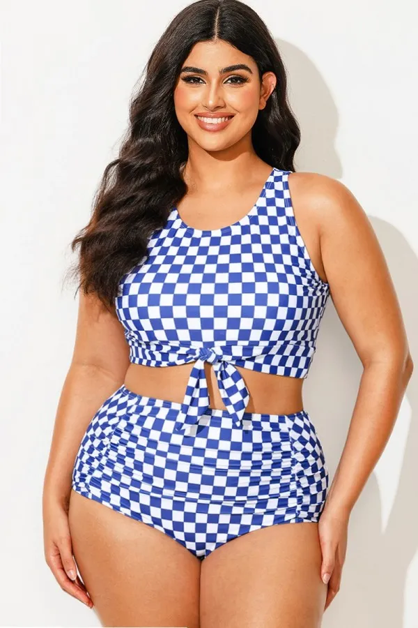 Black & White Striped Knotted Crop Bikini Top