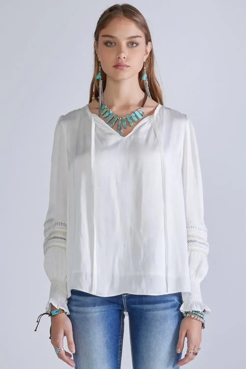 Tie Front Satin Blouse