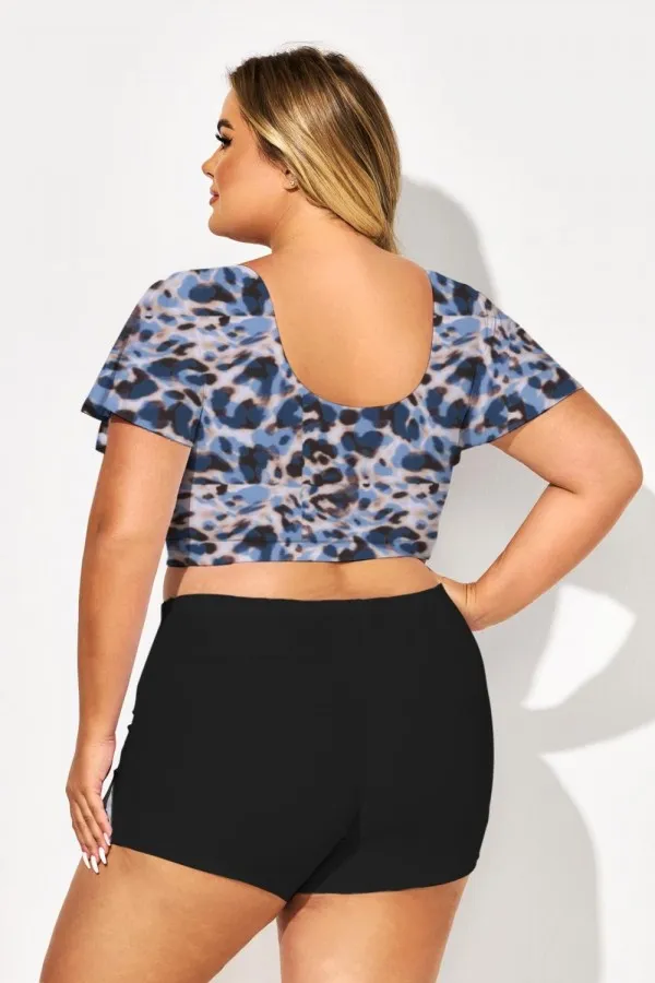 Floral Print V-Neck Flutter Sleeve Bikini Top