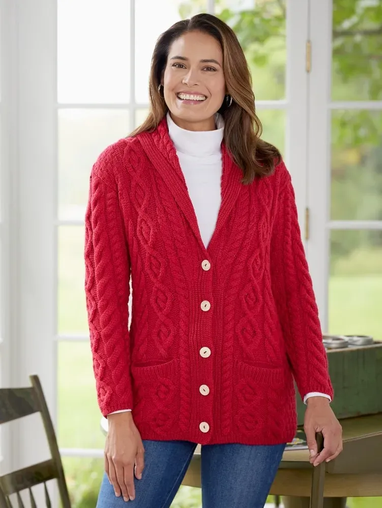 Women's Irish Supersoft Wool Shawl-Collar Cardigan