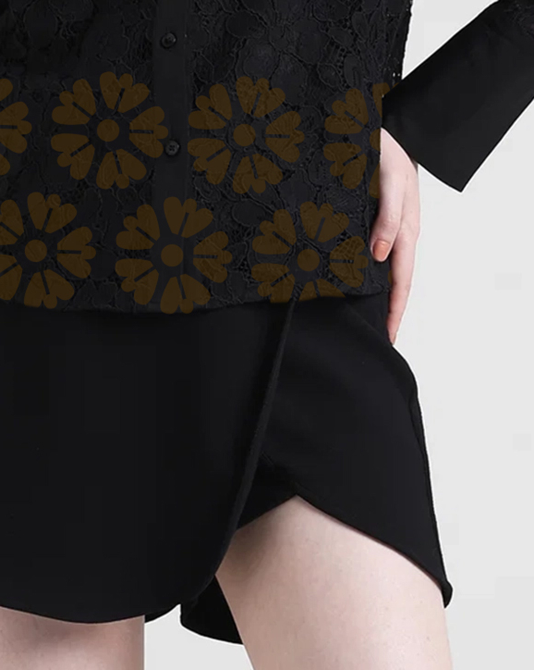 Black Floral Lace Long Sleeve Blouse
