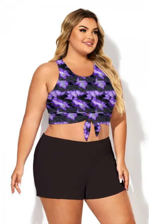 Plus Size Tie-Dye Knotted Crop Bikini Top