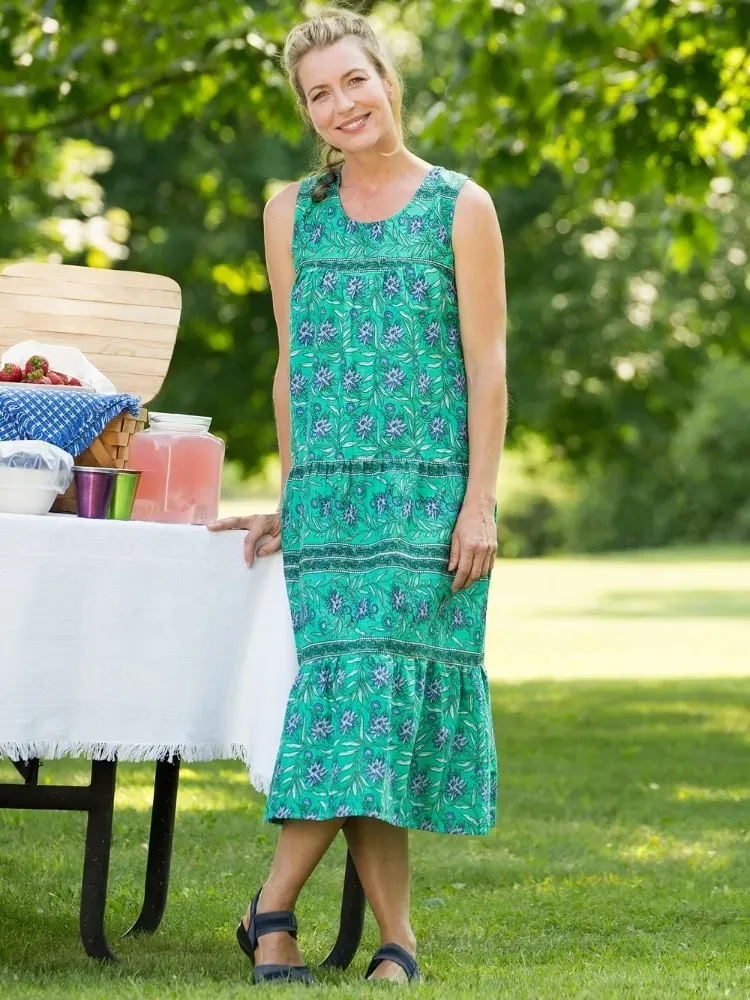 Sleeveless Cotton Tiered Lounge Dress