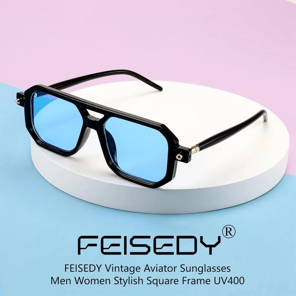 FEISEDY Vintage Square 70s Flat Aviator Sunglasses Women Men Classic Retro Stylish Frame UV400 Sunglasses B2622