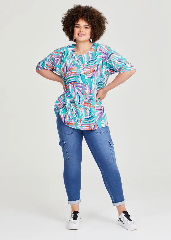 Cotton Brushstroke Print Top