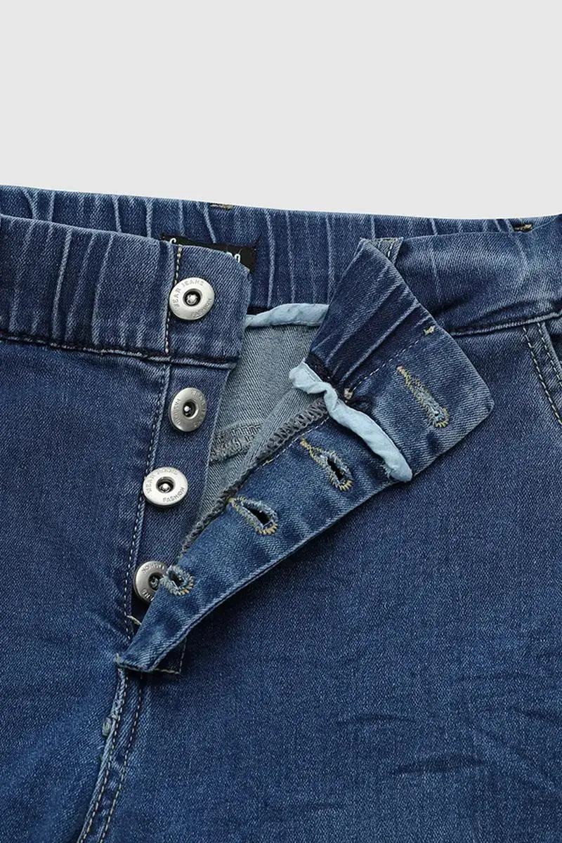 Button Fly Slant Pocket Mid Rise Straight Leg Jeans