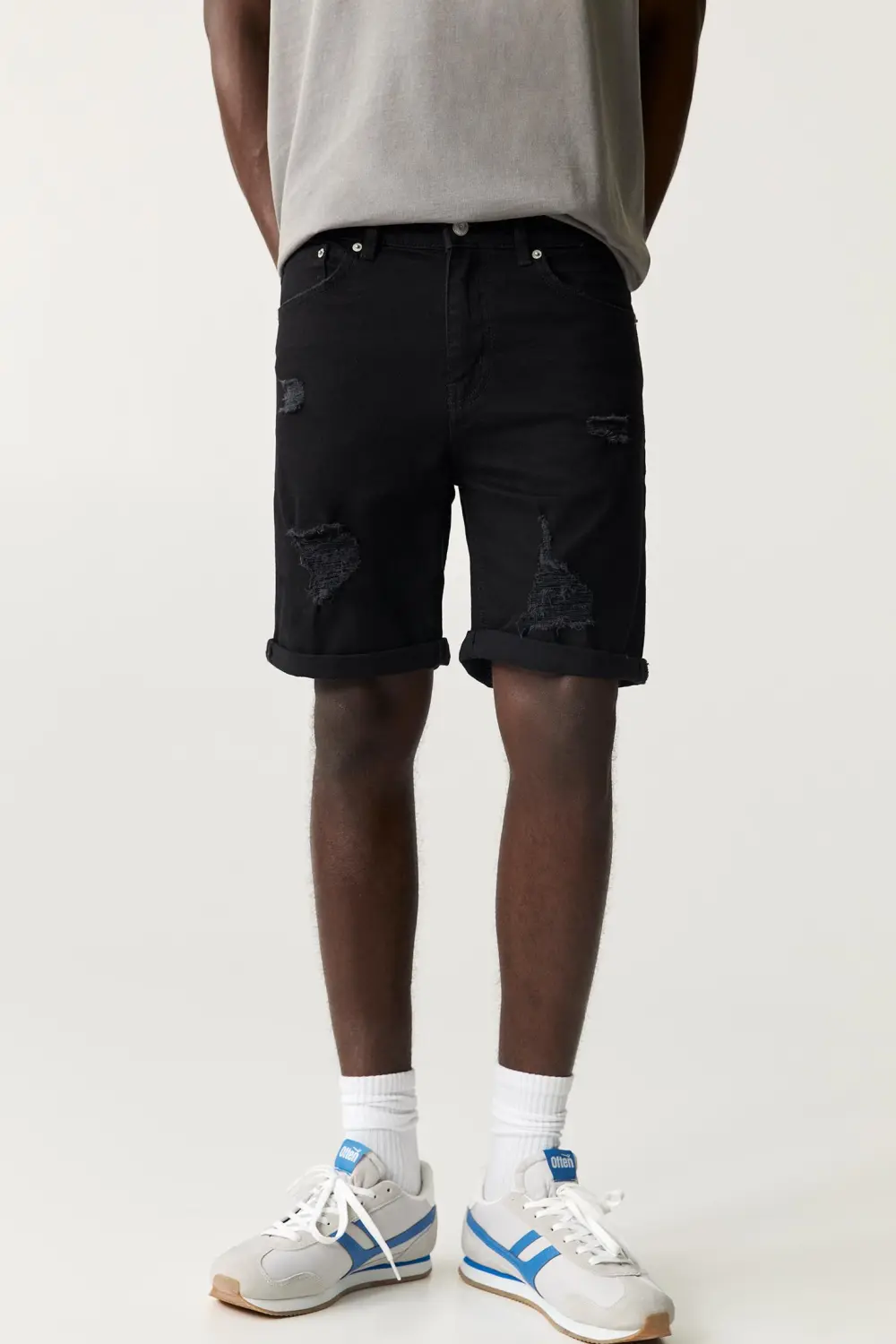 Ripped denim Bermuda shorts