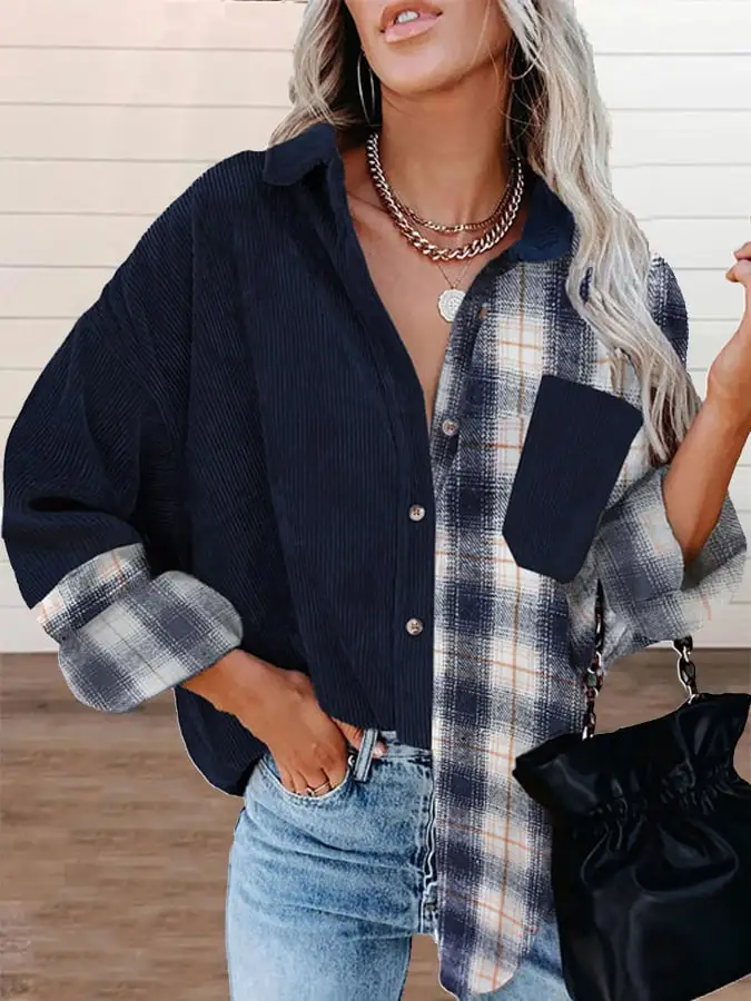 Women's Plaid Stitching Shirt