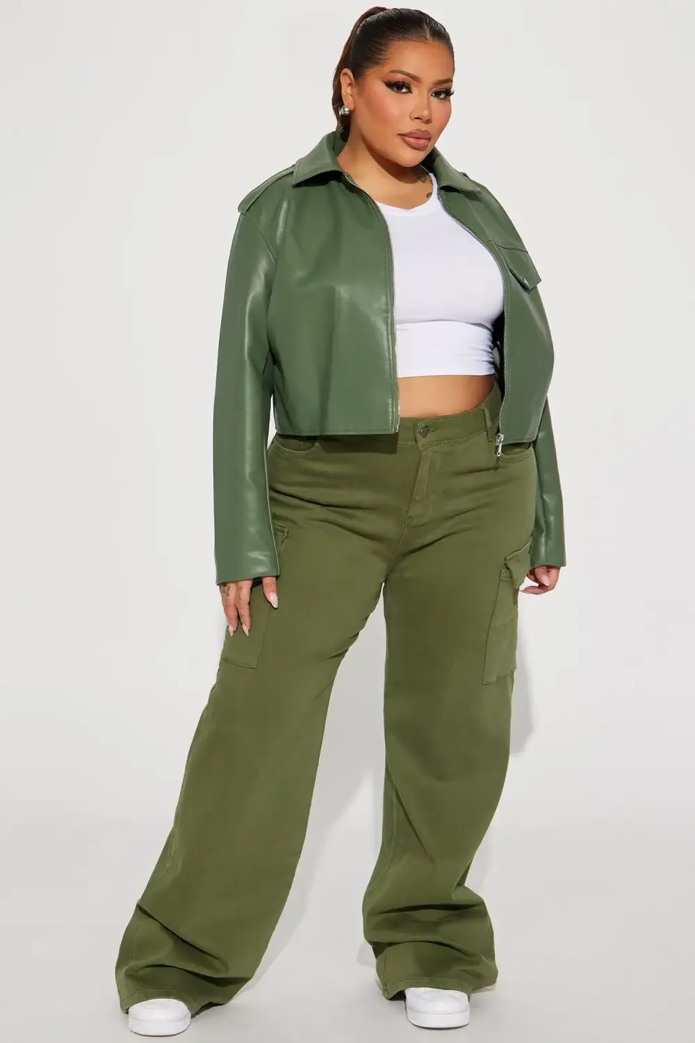 True That 90s Stretch Color Cargo Jeans - Olive