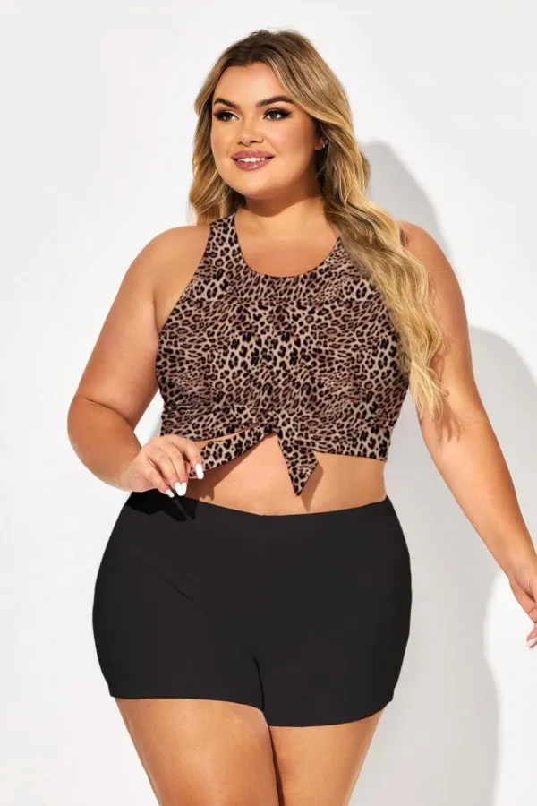 Leopard Print Knotted Crop Bikini Top