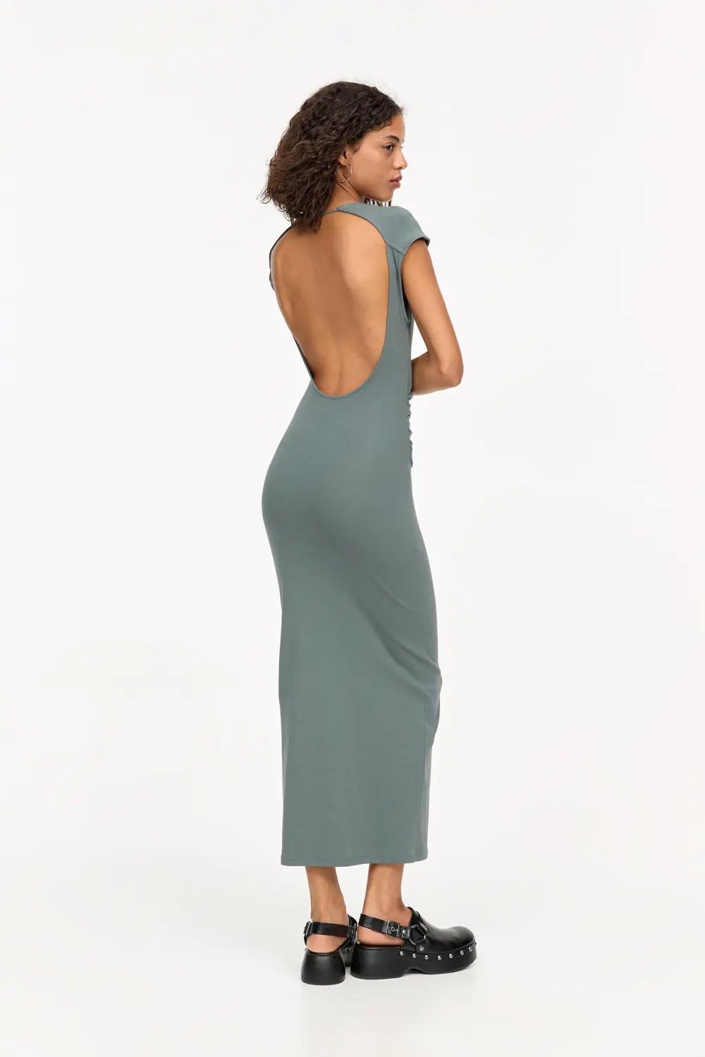 Vestido midi frunces