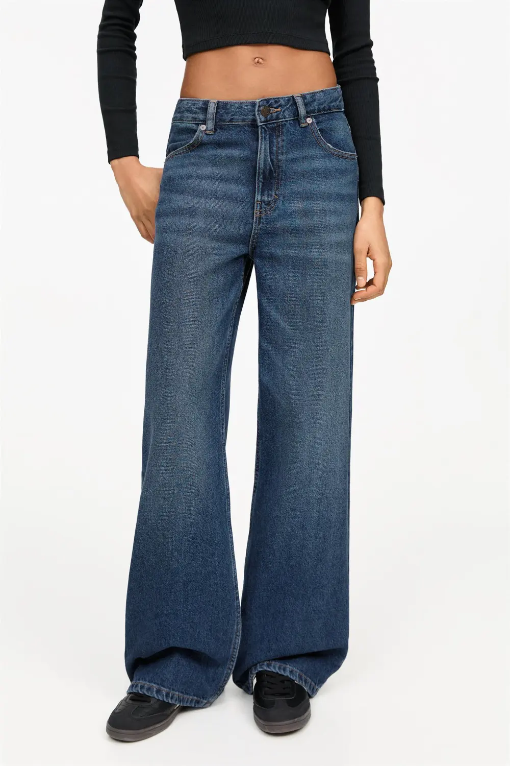 Jeans wide leg tiro alto