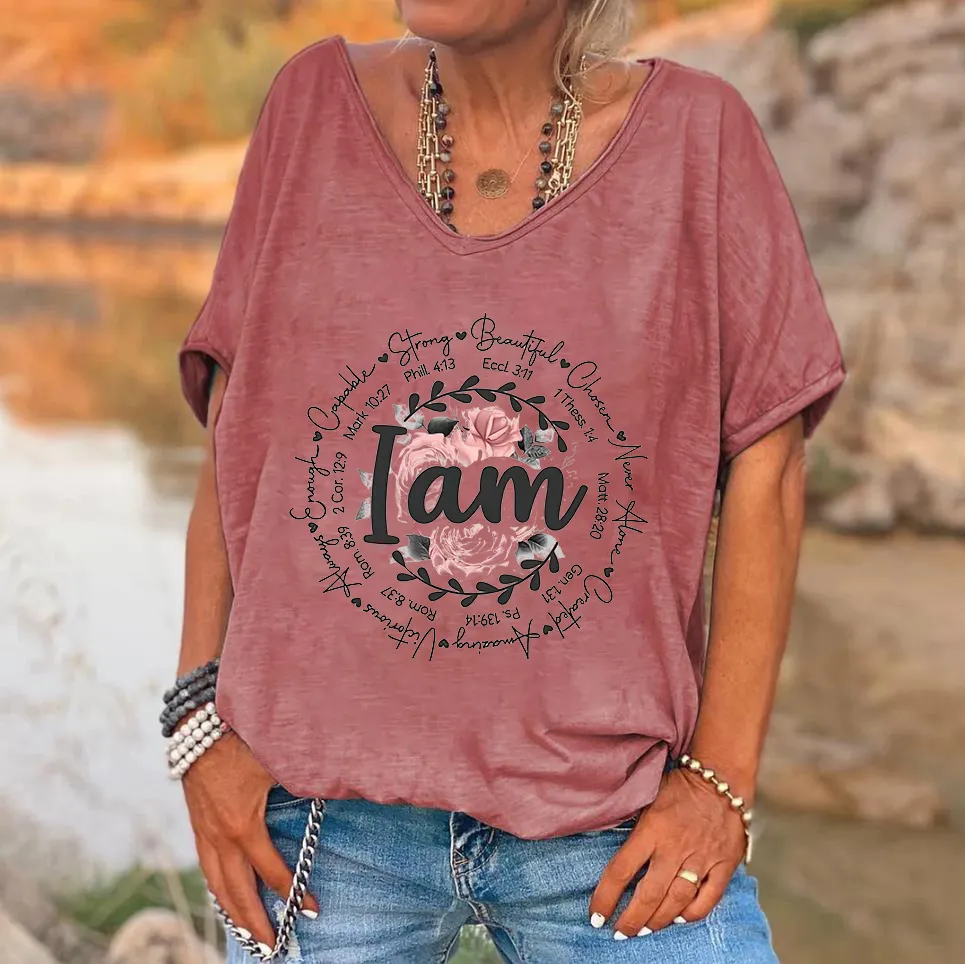 I Am Printed V-neck Women's T-shirt