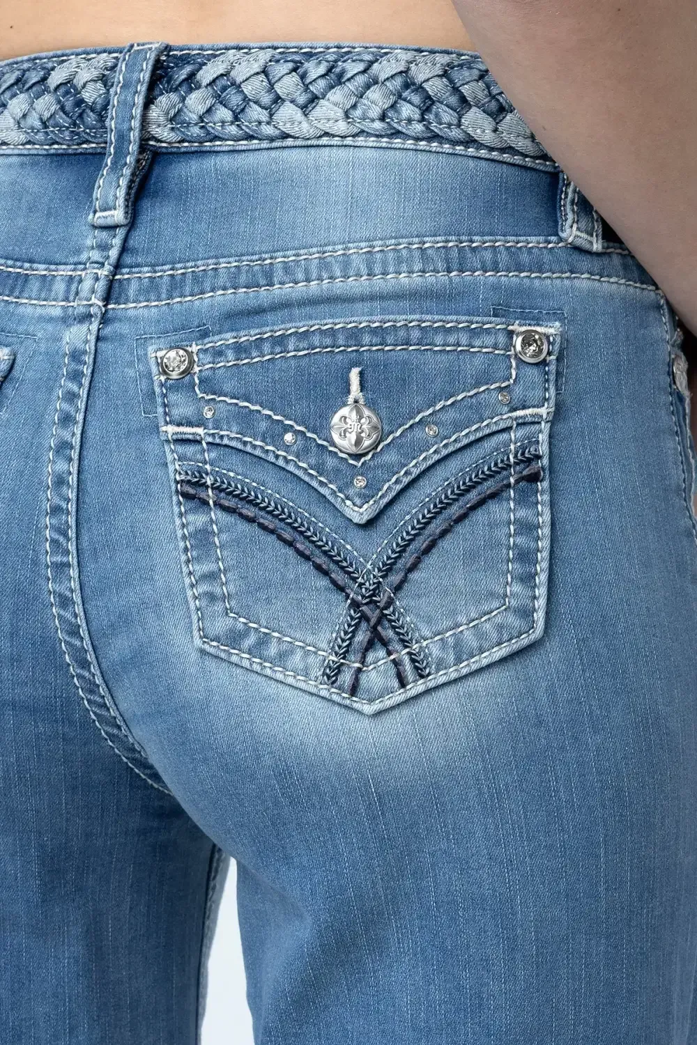 Braided Waist Wide Leg Jeans