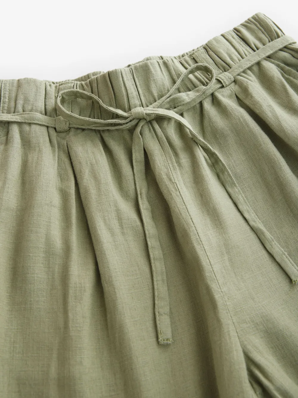 Tie Waist Belt Bucket Leg Linen Blend Pants
