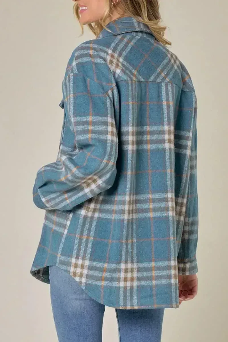 Womens Casual Plaid Shacket Button Down Long Sleeve Shirt