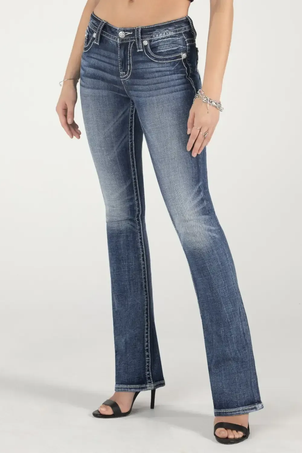 Simple Metallic Wings Bootcut Jeans