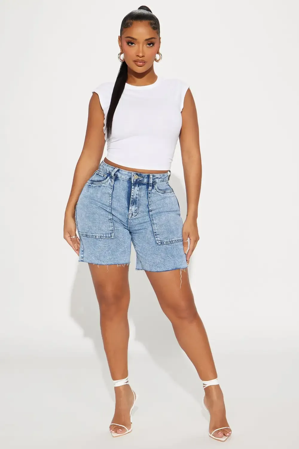 Told You So Denim Bermuda Shorts - Acid Wash Blue