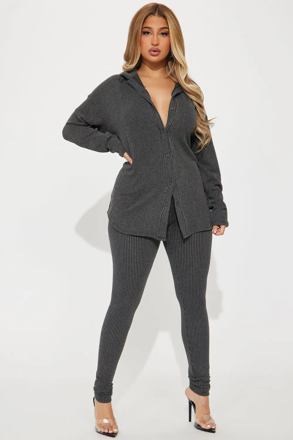 Maddie Ribbed Legging Set - Charcoal