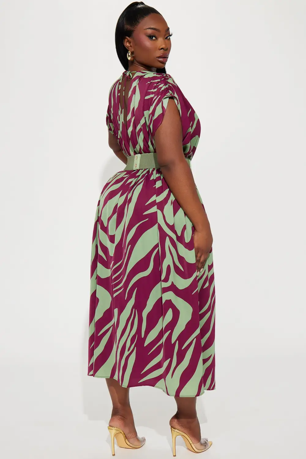 Talia Belted Maxi Dress - Sage/combo