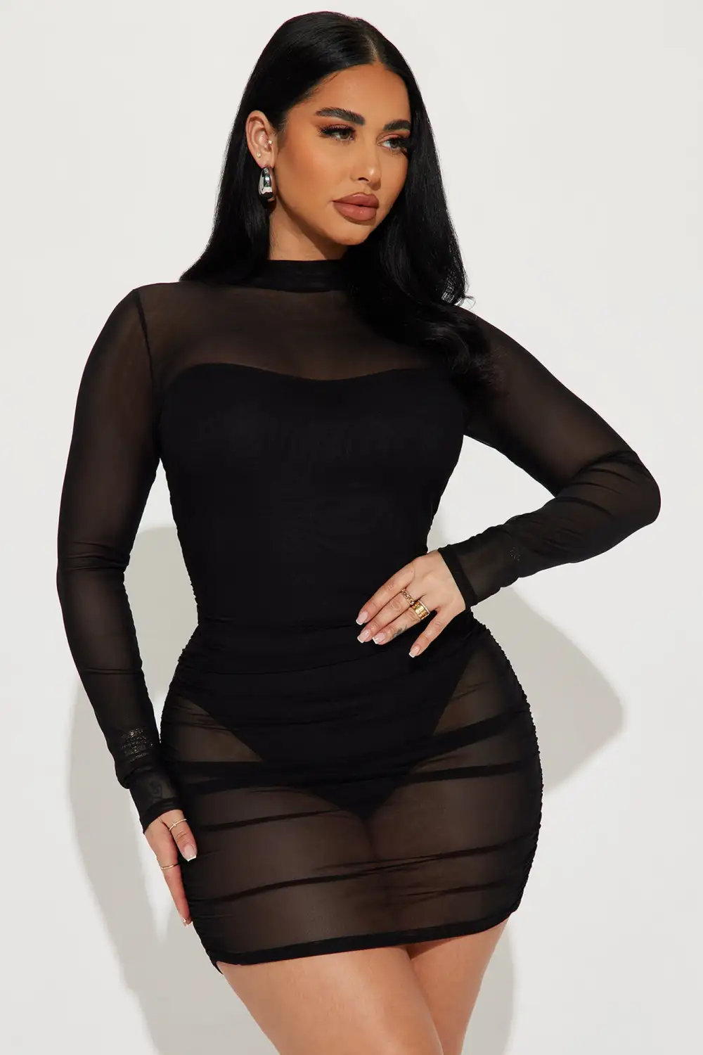 Sarai Mesh Mini Dress - Black