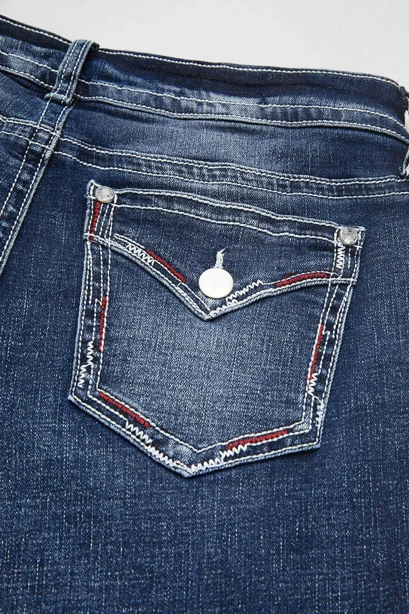 Wash Ripped Roll Hem Mid Waist Straight Leg Capri Jeans