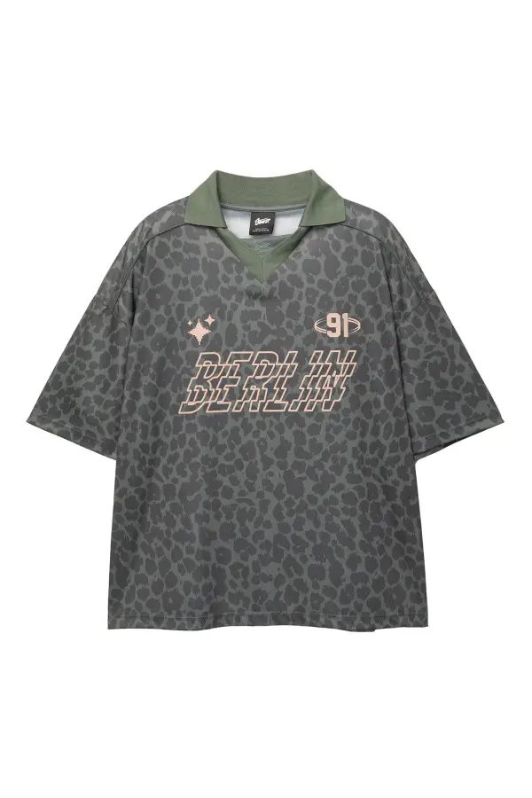 STWD leopard print T-shirt with a polo collar