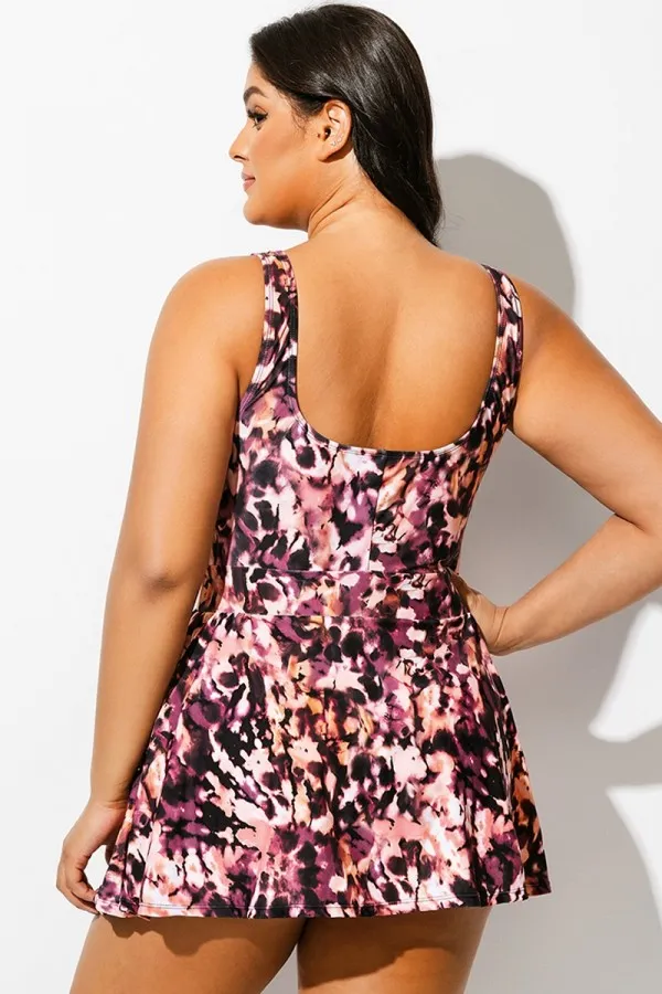 V-Neck Auburn Tie Dye Black Elegant Swimdress
