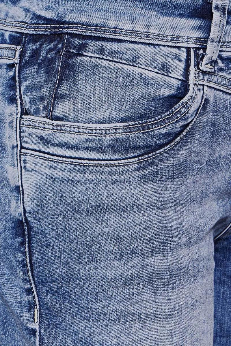 Wash Roll Hem High Rise Straight Leg Capri Jeans