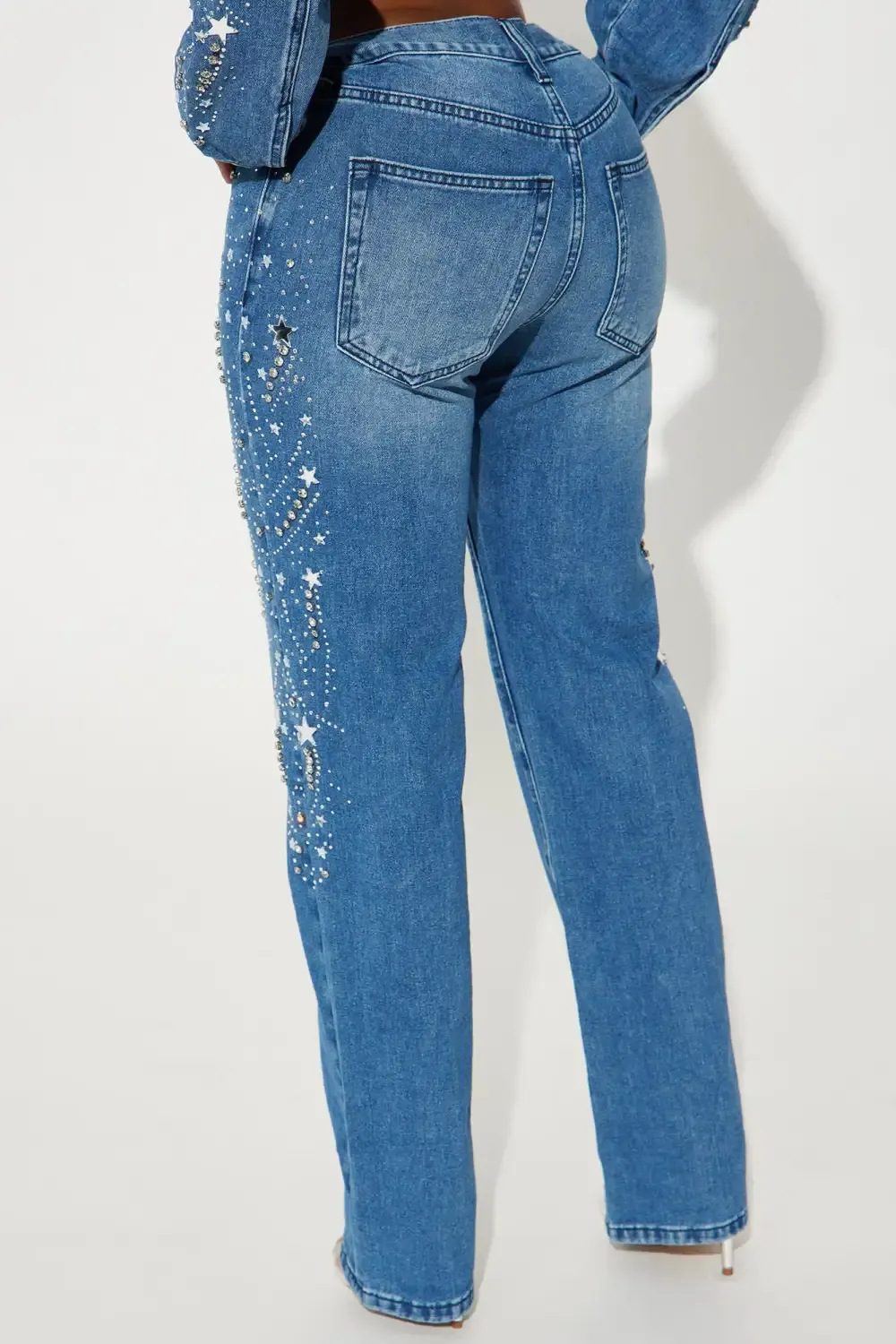Starstruck Embellished Straight Leg Jeans - Medium Wash