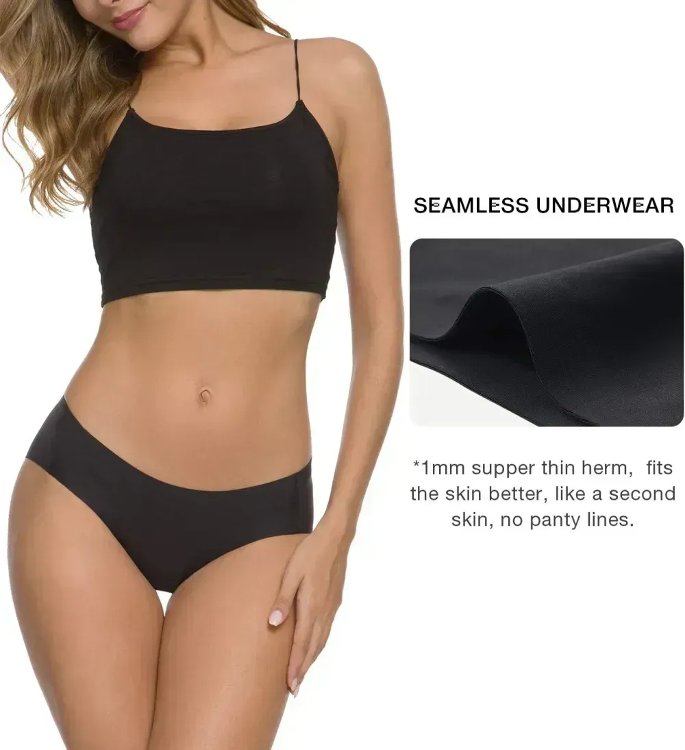 Women’s Seamless Hipster Underwear No Show Panties Soft Stretch Bikini Underwears Multi-Pack