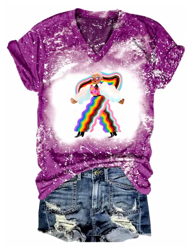 Women'S Proud Moon-Collar T-Shirt With Cartoon Pattern Print