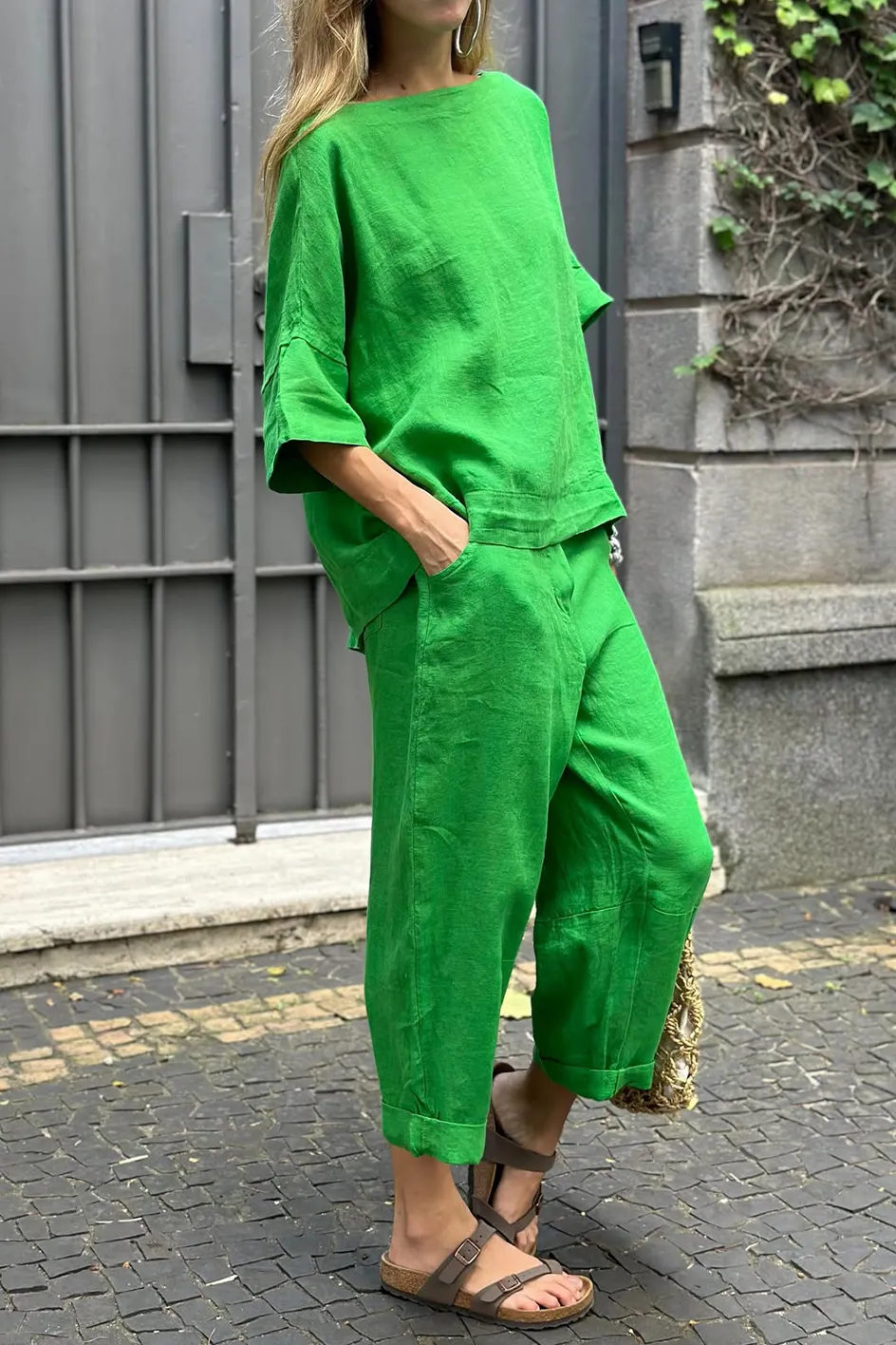 Women'S Casual Cotton And Linen Top And Pants Two-Piece Set