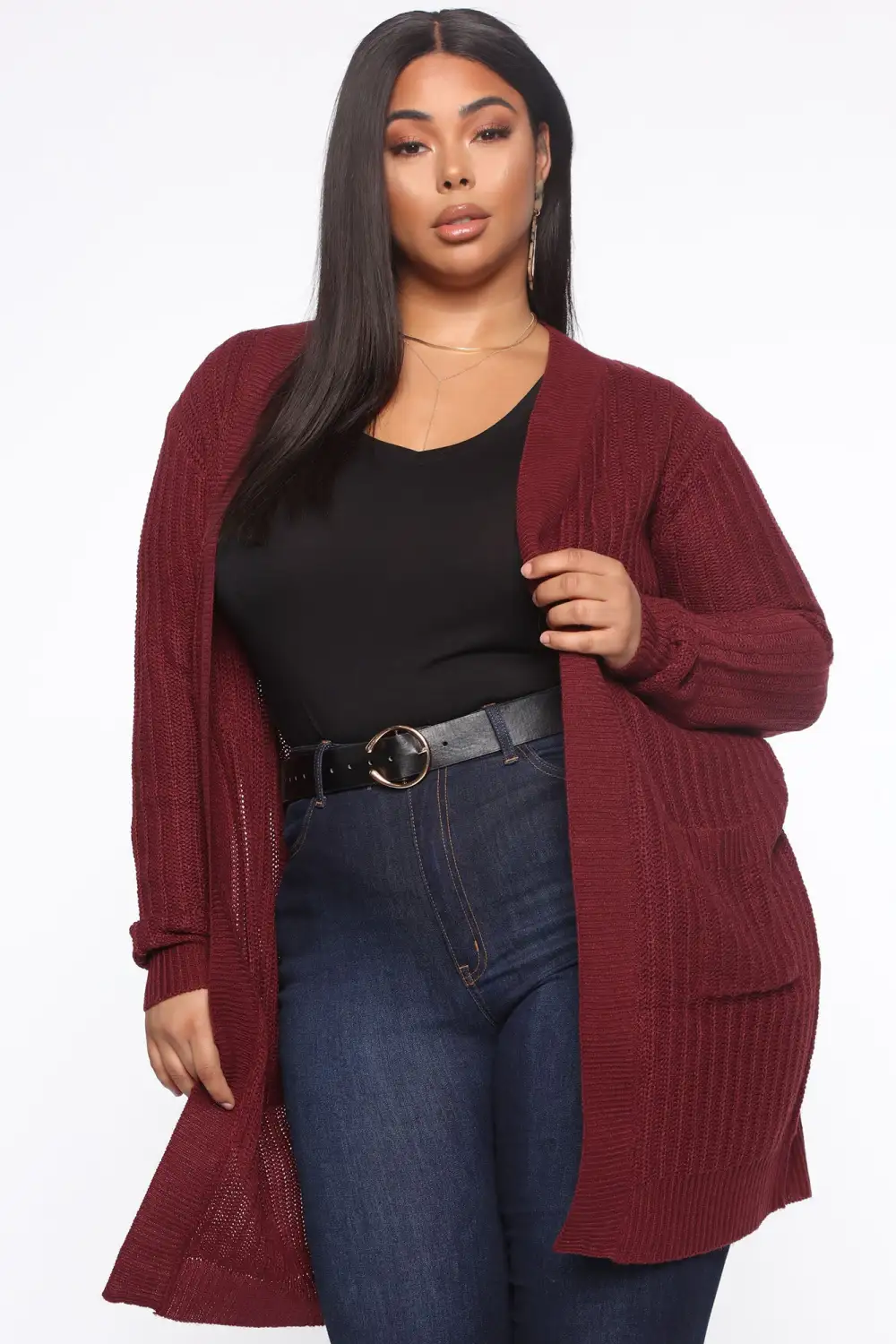 Throw It On Ribbed Cardigan - Burgundy