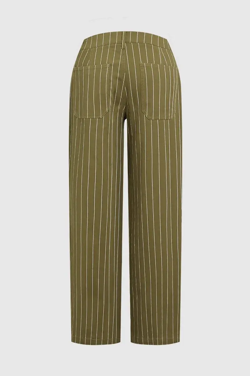 Striped Pattern Low Waist Straight Leg Pants