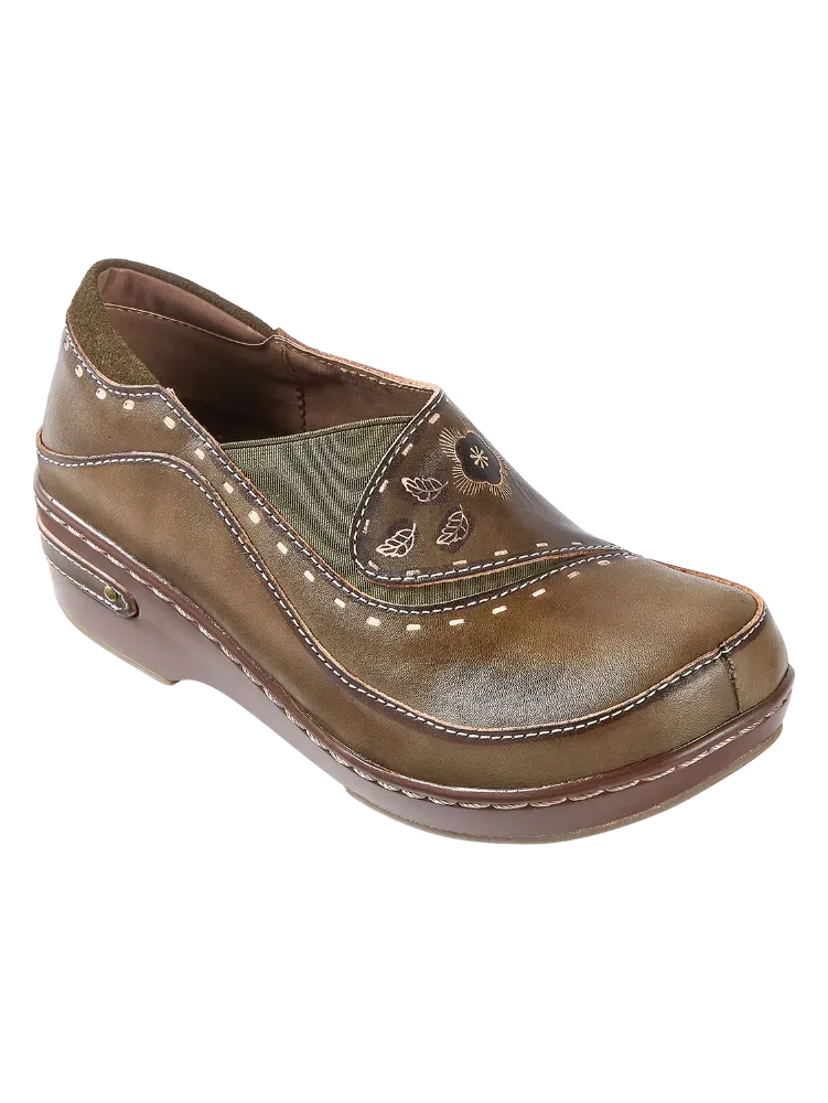Women's Brushstrokes And Blossoms Leather Clogs