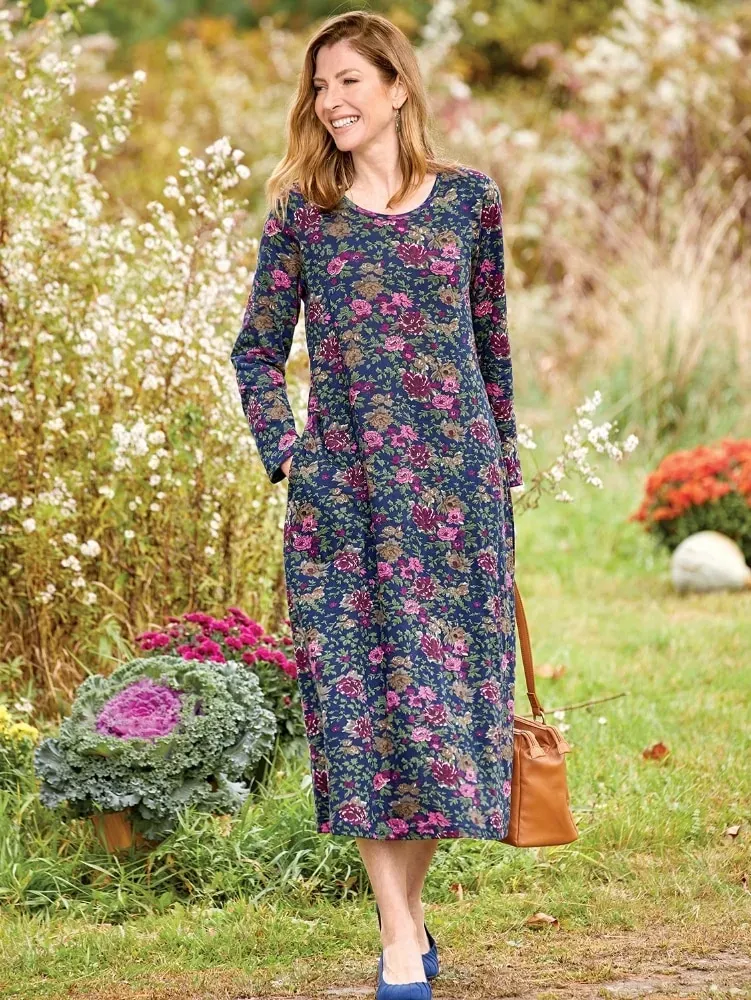 Floral Cotton Knit A-Line Dress