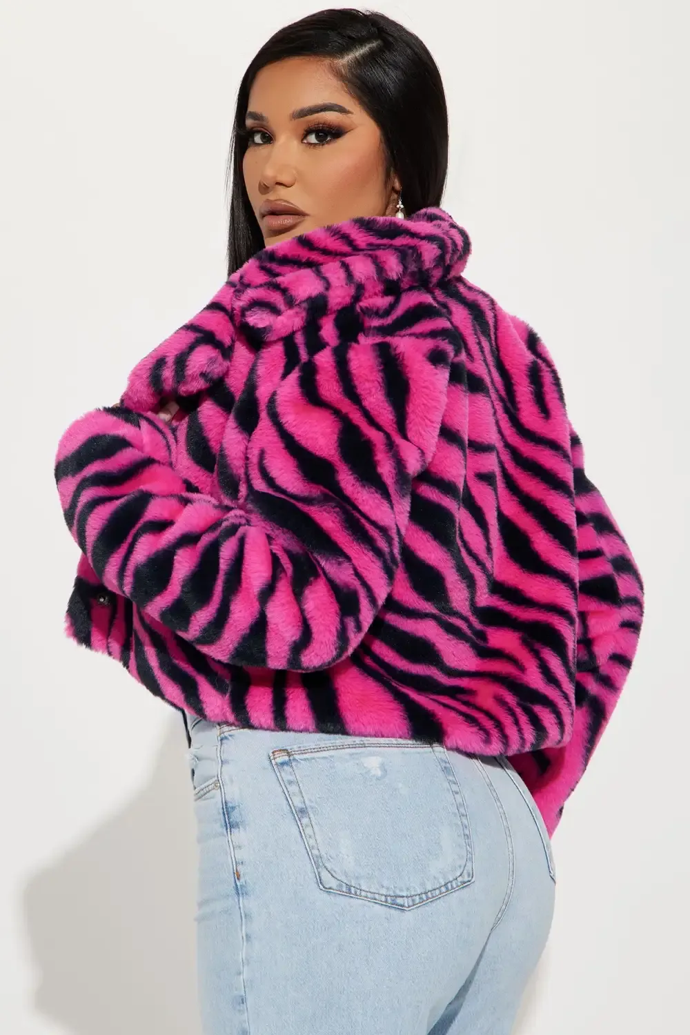 Safari Trip Faux Fur Jacket - Fuchsia/combo