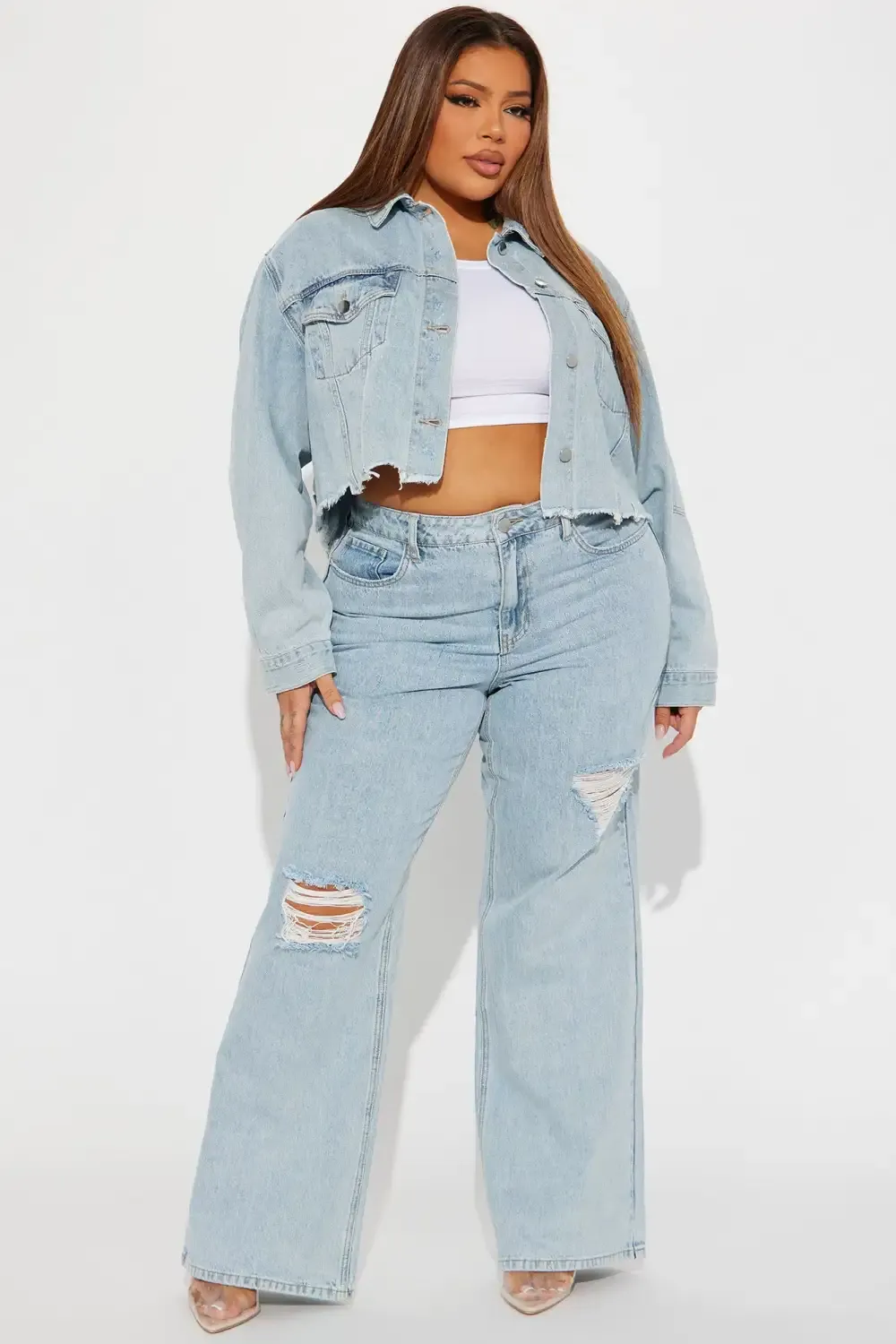 Fly By Night Non Stretch Wide Leg Jean - Light Wash