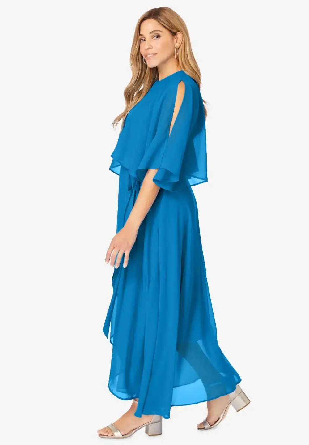 Georgette Maxi Cape Sleeve Dress