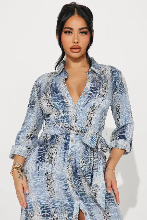 Jolene Midi Shirt Dress - Blue/combo