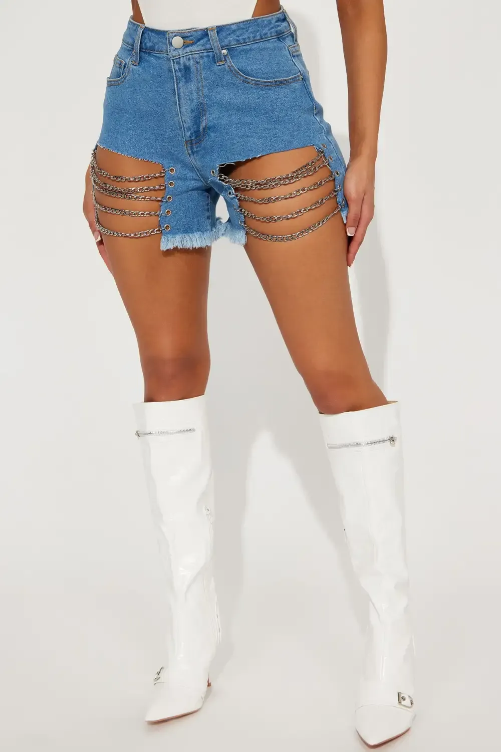 Ball And Chain Low Stretch Denim Shorts - Medium Wash