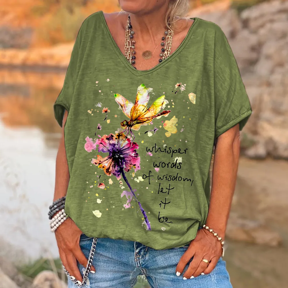 Whisper Words Of Wisdom Dragonfly Printed Hippie T-shirt