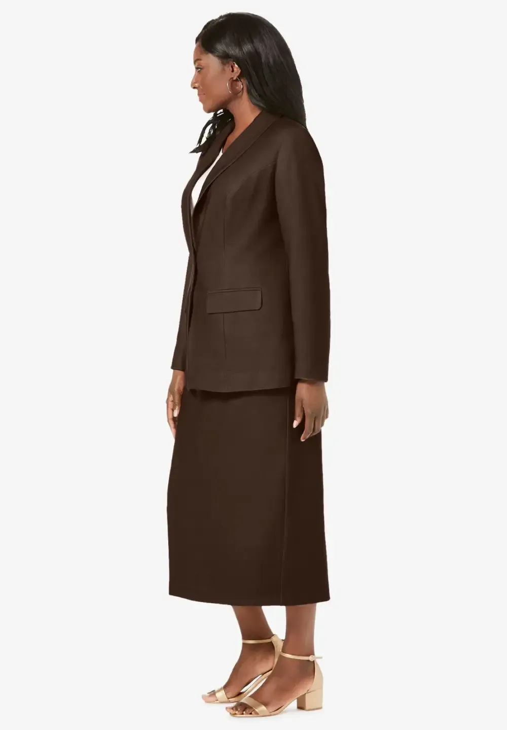 2-Piece Stretch Crepe Single-Breasted Skirt Suit