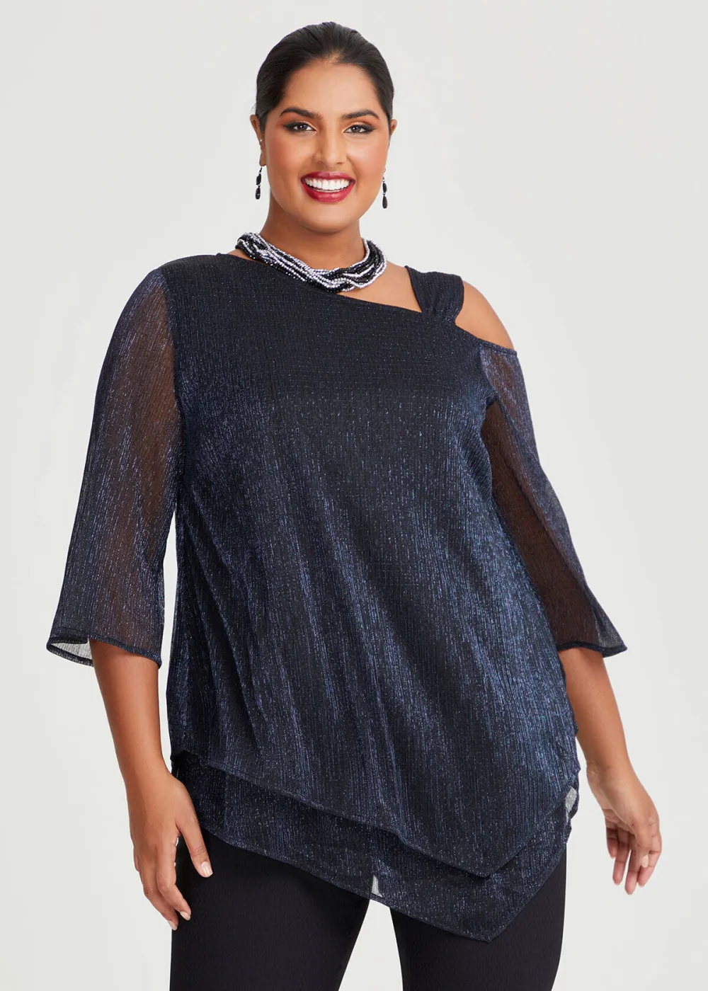 Shimmer Cold Shoulder Top